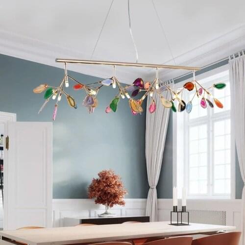 Modern Carnelian Led Chandelier for Home Decoration Living Room Bedroom Nordic Luxury Agate Chandeliers Firefly Decor Lighting