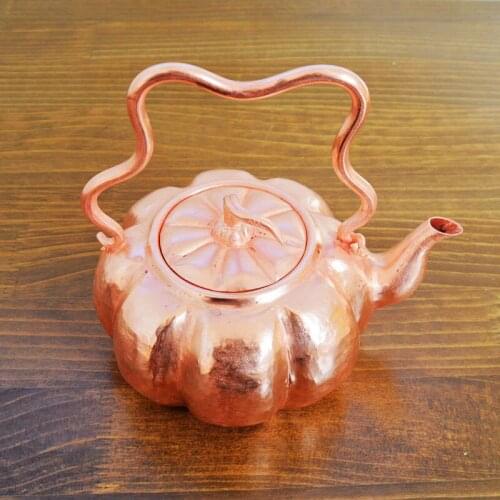 Pure Copper Teapot Pot Handmade Water Kettle Purple Pumpkin Shaped Top Grade