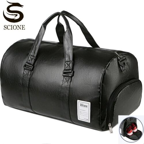 Men Women Travel Handbags Unisex PU Leather Shoulder Bag Sports Gym Bags With Shoes Pocket Solid Color Large Crossbody Bag XA97M