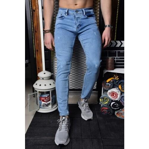 Mens Ice Blue Skinny Fit Lycra Wrist Length Jean