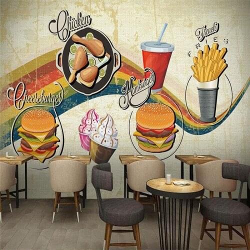 Hand-painted burger shop background wall decorative painting professional production wallpaper mural custom photo wall