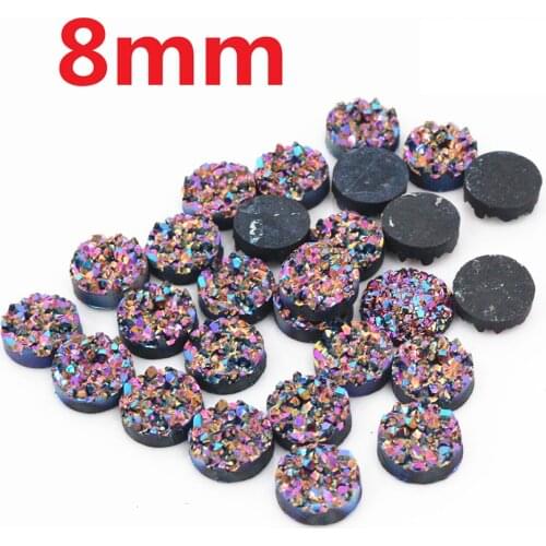 New Fashion 40pcs 8mm Dream Aurora AB Colors Natural ore Style Flat back Resin Cabochons For Bracelet Earrings accessories-V3-19
