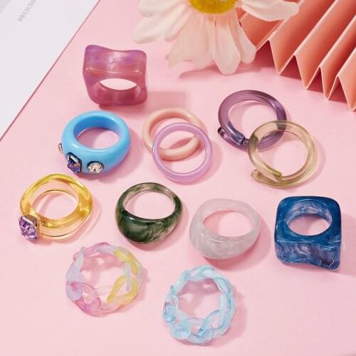 New Korean Colorful Transparent Acrylic Irregular Marble Pattern Ring Resin Fruit Chain Tortoise Rings for Women Girls Jewelry