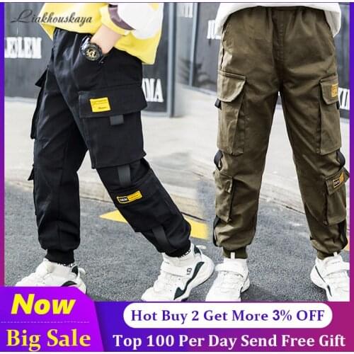 Newest Spring Brand Kids Boys Pants Cotton Solid Cargo Pants Teenage Boy Multi-Pocket Trousers Casual Pants Streetwear 4-15 Year