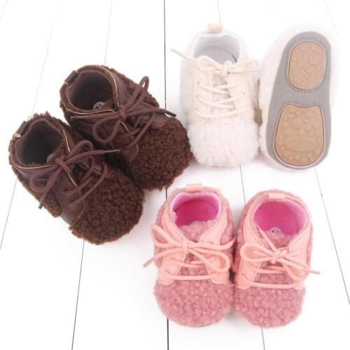 New Winter Children Short Boots Baby Plus Fluff Soft Toddler Shoes First Walkers Anti-slip Warm Newborn Infant Crib Shoes