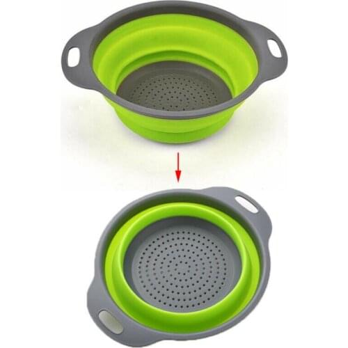 New Design Kitchen Home Drain Basket Collapsible Silicone Colander Strainer Foldable Fruit Vegetable Washing Basin 3 Colors