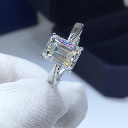 Silver 925 Original 2 Carat Emerald Cut Diamond Test Past D Color Moissanite Wedding Ring Brilliant Cut Gemstone Wedding Jewelry