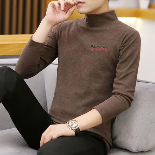Autumn Double-Sided Plush Long-Sleeved T-shirt Mens Slim Style in Korean Version Half-Collar Bottoming Shirt Mens Warm Top