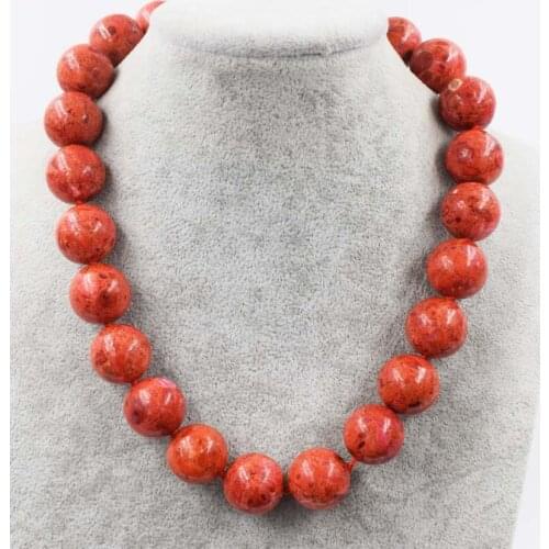 Red gras coral round 18mm necklace 18inch wholesale beads nature FPPJ woman