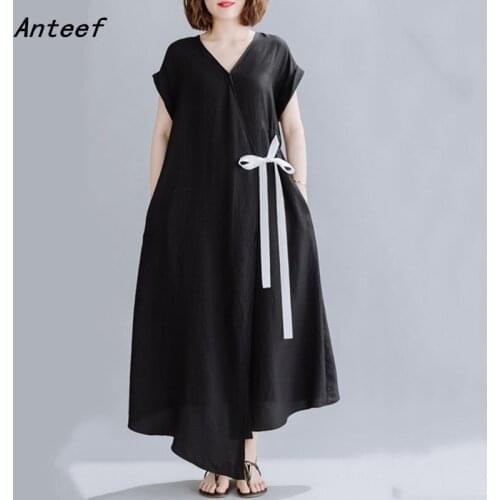 Short sleeve cotton vintage dresses for women casual loose long woman summer dress elegant clothes 2021 sundress