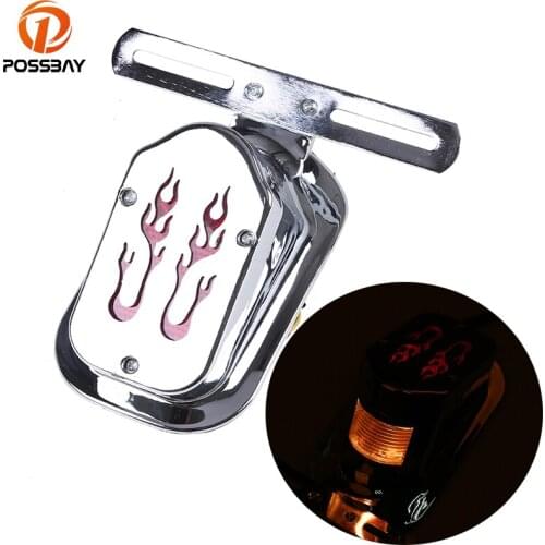 POSSBAY Chrome ABS Motorcycle Rear Taillight Assembly Lights for Harley Cafe Racer Choppers Custom Tail Light Brake Lights