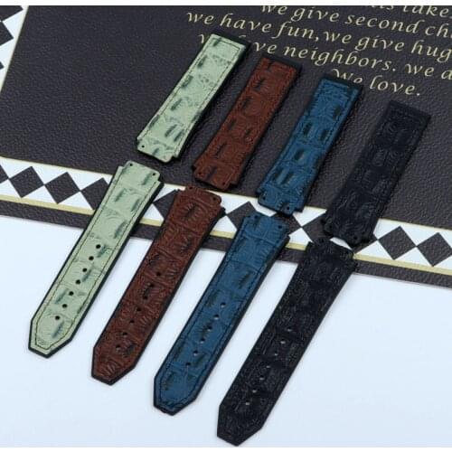 25*19mm Crocodile pattern cow leather Rubber Watchband butterfly Buckle for Hublot strap for Big Bang belt Watch band tools