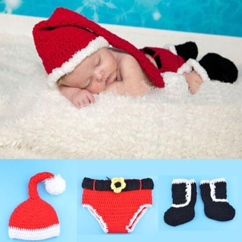 3 Pcs New Children Newborn Hat Christmas Baby Crochet Knitting Hat Suit Baby Photography Props Christmas Baby Clothing Set