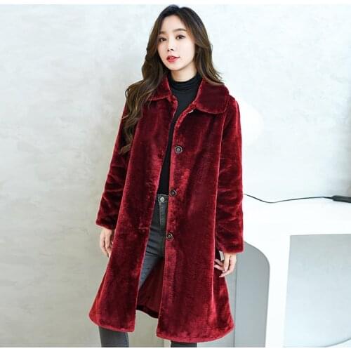Autumn Winter Sheep Shearing Jacket Women Faux Fur Coat Female Long Warm Mink Fur Coat Single-breasted Overcoat Plus size S-5XL