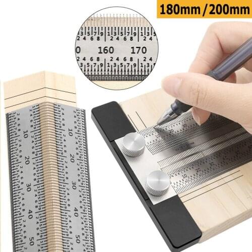 180mm/200mm Ultra Precision Marking Ruler Scale Ruler Right-Angle/T-type Hole Stainless Scribing DIY Woodworking Mark Line