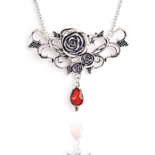 Halloween Vintage Prickly Rose Flower Necklace For Woman Gothic Jewelry Crystal Pendant Necklace Fashion Woman Accessories