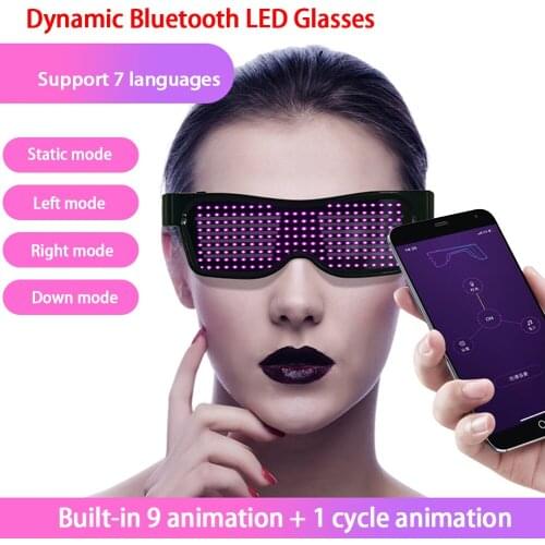 Magic Flash Led Party Glasses App Bluetooth Control Shield Luminous Glasses USB Charge DJ SunGlasses DIY Concert Light Toys