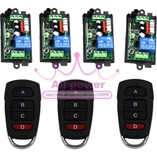 High Rating 1 Channel Wireless RF Learning Code Remote Control light Switch 220V 3 Transmitters With 4 Remote Receivers 220V