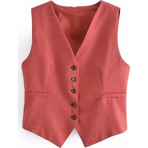 XNWMNZ 2021 Women Fashion linen blend waistcoat Vintage high-waist straight-leg trousers Female slim Vest jacket womens pants