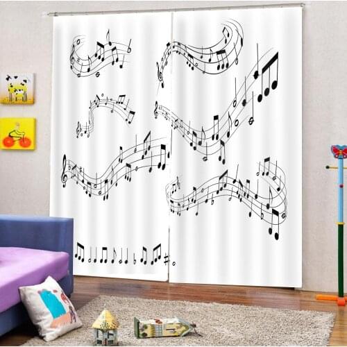 Music Decor Curtains Musical Notes on The Clef Illustration Decorative For Living Room Bedroom Window Drapes