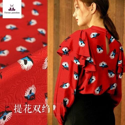 Jacquard silk fabric 143 cm width silk double crepe fabric meter dress womens clothing jacquard fabric wholesale silk cloth