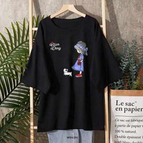 Size 8XL 150KG Summer Large Black t shirt O Neck Short Sleeve Women tshirts with Chain Big Ladies Tops