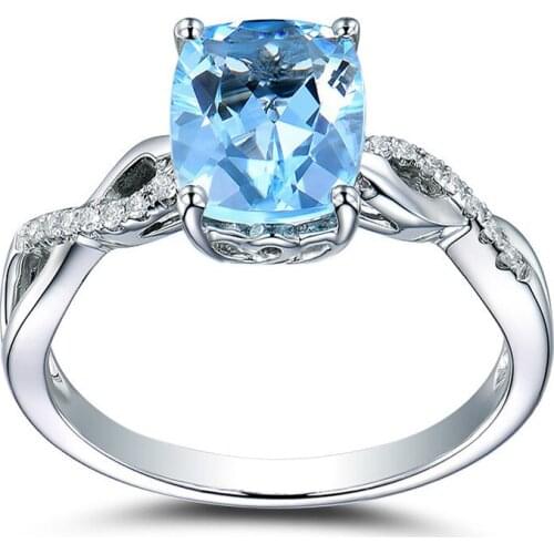 Womens Fashion 925 Sterling Silver Sea Blue Zircon Ring Engagement Wedding Gift Jewelry Ring