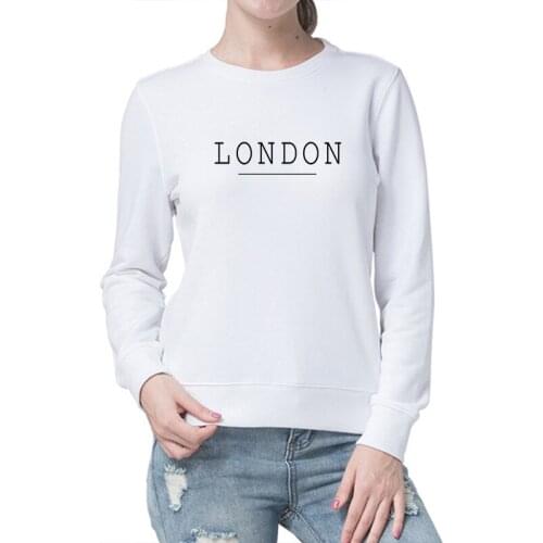 100%Cotton LONDON Autumn Hoodies Women Shirts Long Sleeve O-Neck Casual Oversize Sweatshirt Letter Print Pullover Sudadera Mujer