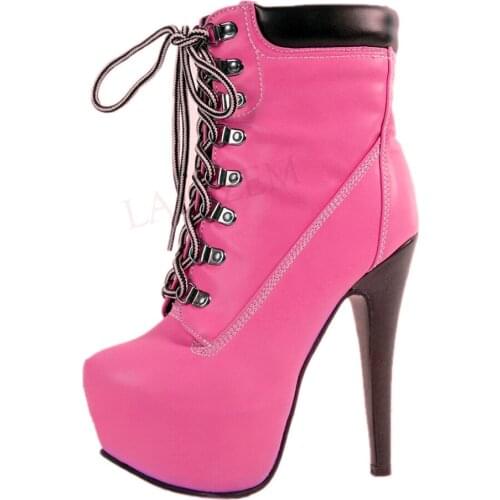 LAIGZEM Platform Women Boots Stiletto Handcrafted High Heels Short Boots Ladies Shoes Woman Botines Mujer Large Size 34-52