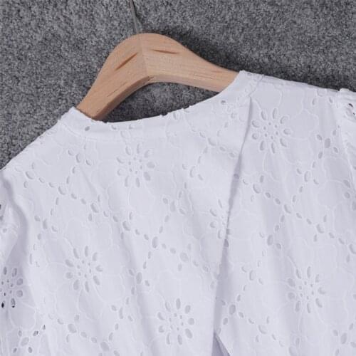 Women Dresses Summer Half Sleeve V-Neck A-Line Hollow Out Mini Stunning Fashion High Street Sweet Solid Chic Top M