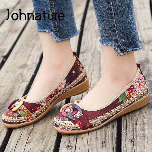 Johnature Retro Pumps Women Shoes 2020 New Spring/autumn Leisure Slip-on Sewing Casual Round Toe Weave Shallow Ladies Shoes