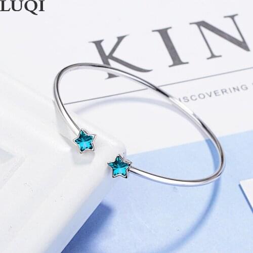 Womens Fashion S925 Silver Platinum Plated Azure Galaxy Five-Star Sweet Bracelets SL069