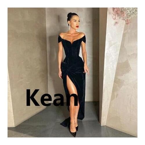 Off The Shoulder Satin High Slit Evening Dress Special Occasion Dress Islamic Dubai Kaftan Saudi Arabic Prom Dress