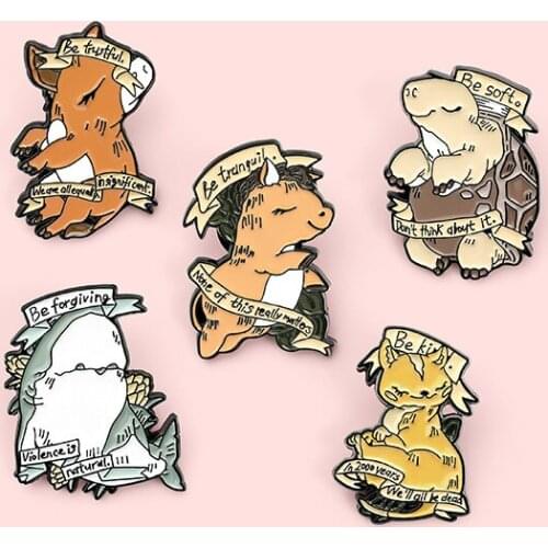 Calm Meditating Cute Animal Enamel Pins Positive Banner Brooches Badges Fashion Cartoon Lapel Pin Gifts for Friends Wholesale