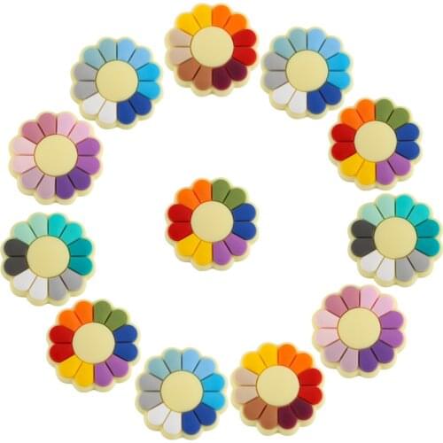 Kovict 10pcs Colored Flowers Silicone Beads Baby Molar Teether DIY For Pacifier Necklace Accessories Chewable Nursing Toys