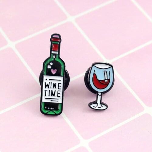 2 pcs/set Grape wine and Glass Enamel pin WINE TIME brooches Bag Clothes Button Badge Cartoon Jewelry Gift for friends Lovers
