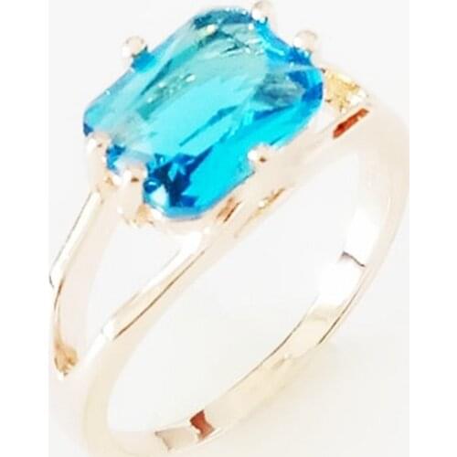 Hot Sell 585 Rose Gold Color Jewelry Trendy New Arrival Square Light Blue Cubic Zircon Women Rings Party