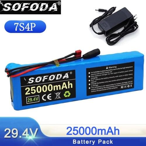 7S4P 29.4v 25Ah electric bicycle motor ebike scooter 24v li ion battery pack 18650 lithium rechargeable batteries 15A