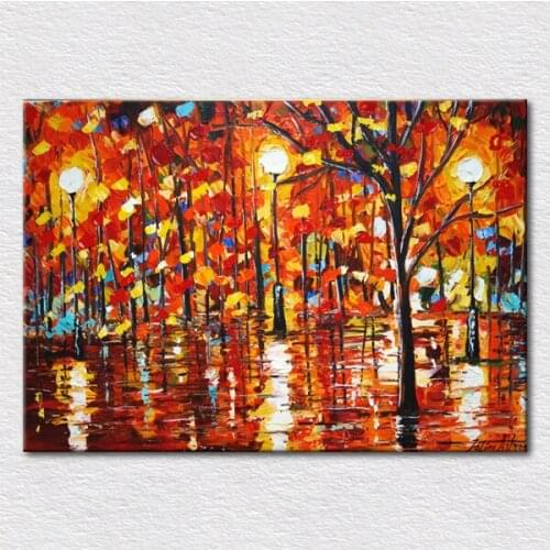 Abstract street view printed on canvas from palette knife oil paintings as frameless oil painting to hang on wall free shipping