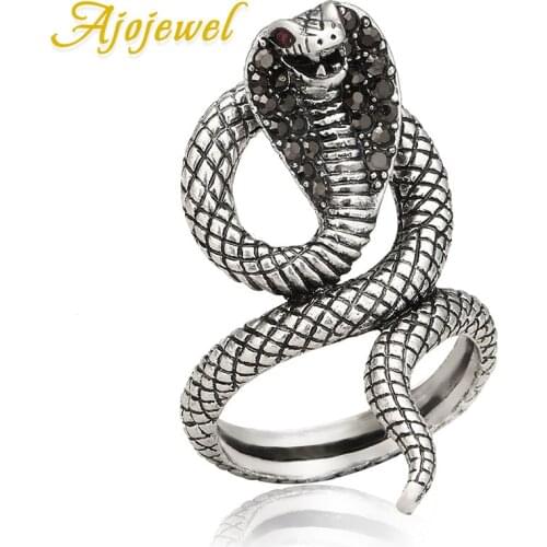Ajojewel size 7-9 Womens Mens Snake Ring With Rhinestone Vintage Style Cobra Animal Jewelry Wholesale