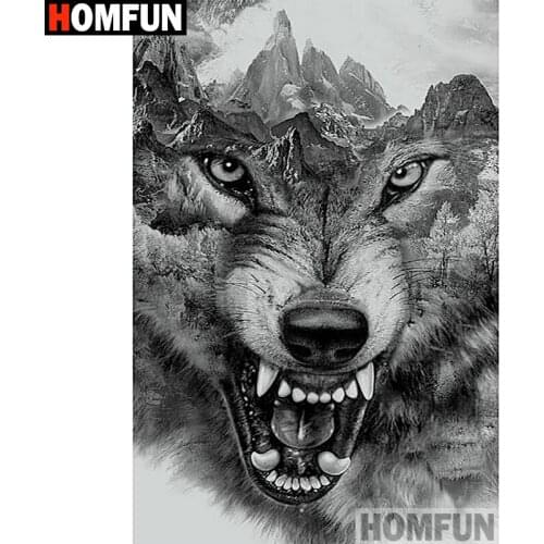 HOMFUN Full Square/Round Drill 5D DIY Diamond Painting "Animal wolf" Embroidery Cross Stitch 5D Home Decor Gift A00749