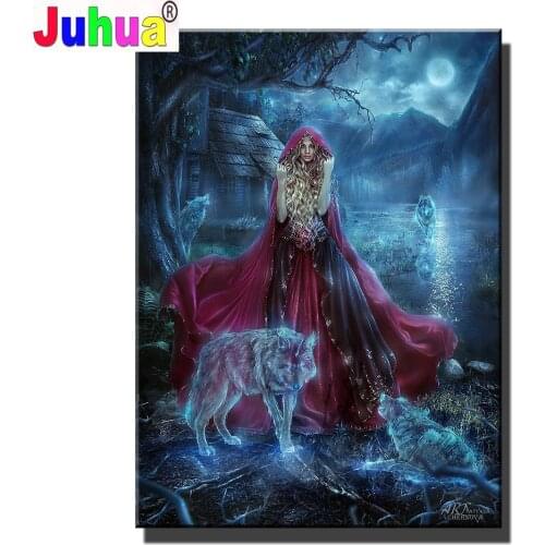 Wolf Woman Diy diamond painting Full Square/Round drill 5d diamond embroidery fantasy Darkness Red Girl 3d cross stitch