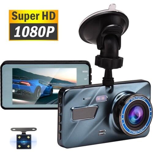 4 Inch Dash Cam New Dual Lens Car DVR Camera Full HD 1080P Front Rear Blue Mirror Video Recorder Parking Monitor Registrator