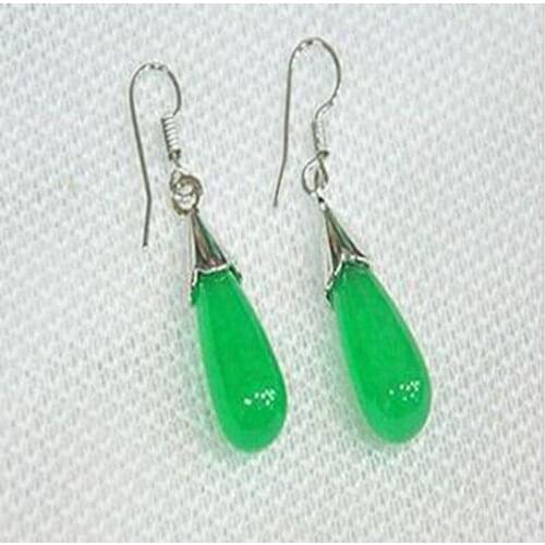 Free shipping Miss jewelry New A Pair Green Silver Teardrop Dangle Earrings