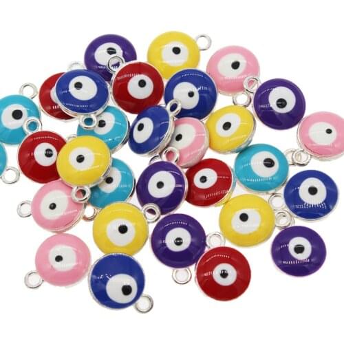 20pcs/lot Evil Eye Beads Charms Bracelet & Bangle Jewelry Accessories Colorful Round Pendant For Necklace bracelet earring acces