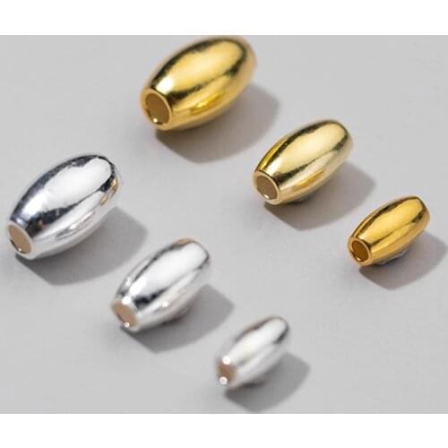 5pcs/lot 925 Sterling Silver Olive Shape Loose Beads DIY Fine Jewelry Findings 6mm 7mm 8mm Gold/Silver Tone Spacer Charm Beads