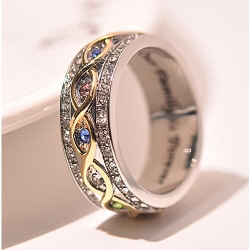 'Our Family Is Forever' Two Tone Crystal Ring Sisters Brother Family Ring Women Wedding Engagement Fine Ring Jewelry