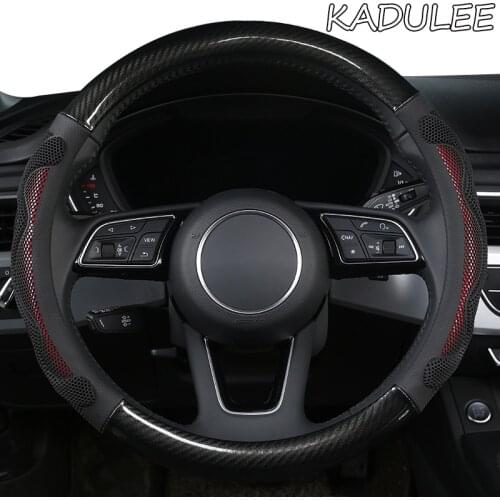 KADULEE Microfiber Leather Car Steering Wheel Cover For Jaguar XF XE F Pace XJ X-type Ruitar E Pace Emblem S-type