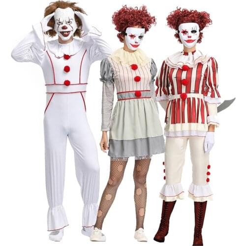 Carnival Halloween Pennywise Evil Clown Costume Stephen Kings It Crazy Couple Outfit Cosplay Fancy Party Dress