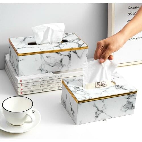 Marble Pattern Tissue Box Leather Material Table Napkin Box Office Desk Living Room Bedroom Modern Home Decoration Tissue Box